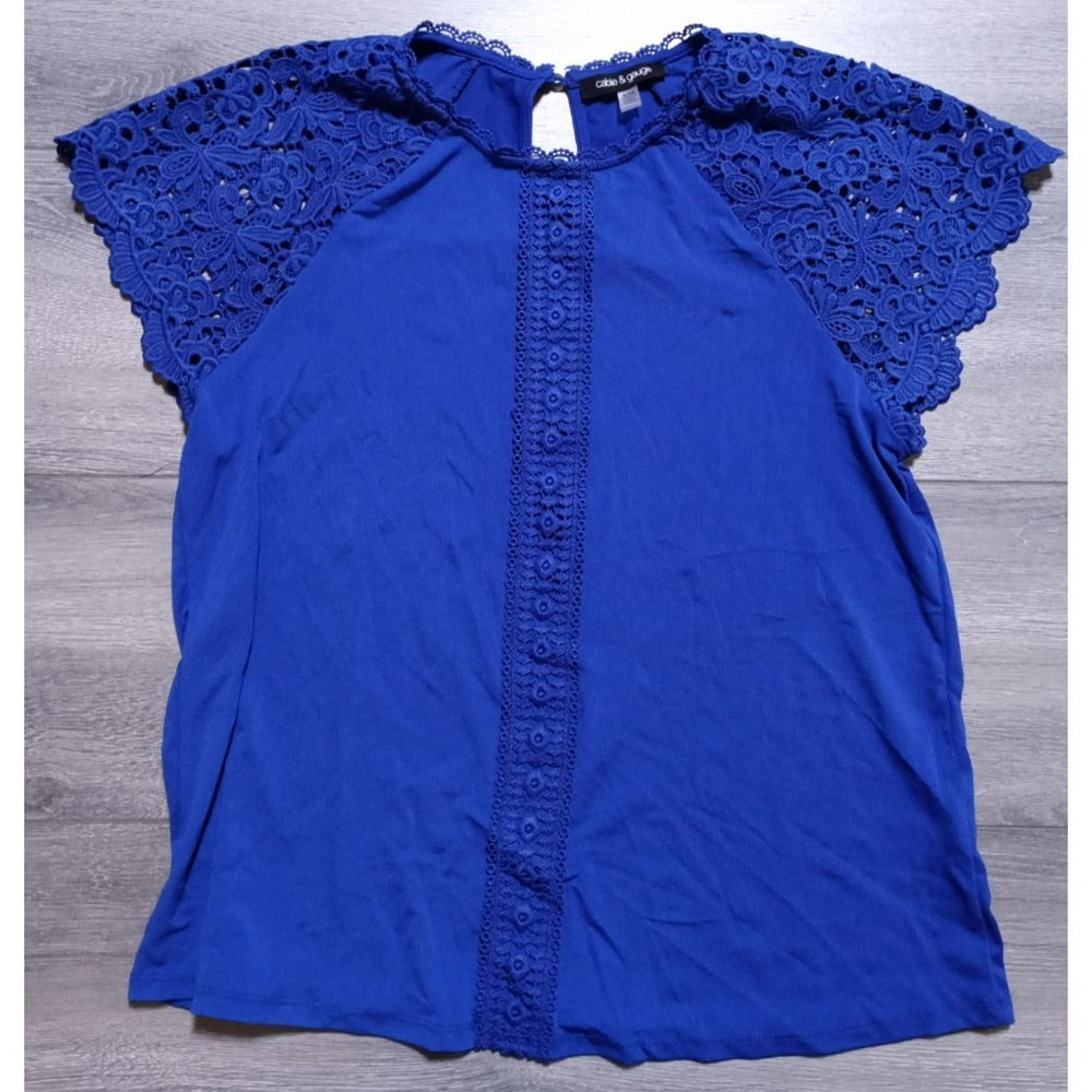 Cable & Gauge Blouse Adult Small Blue Crochet Sleeves Spring Summer Womens